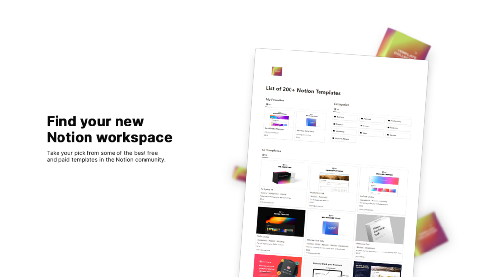 Matt Bio 200+ Notion Templates Directory Organizer