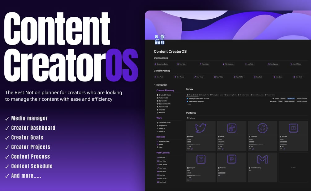 OlsNotion Content Creator Notion Template Planner Organizer Tracker