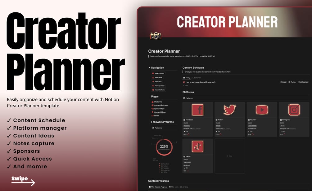 OlsNotion Content Creator Notion Template Planner Organizer Tracker