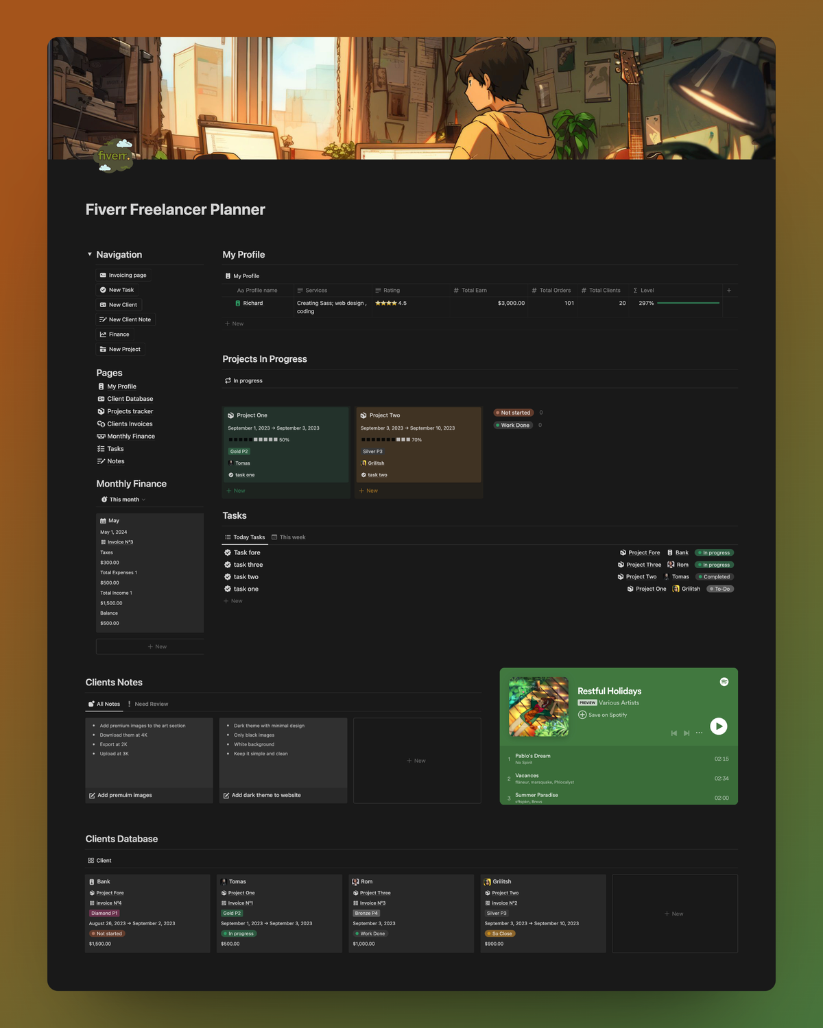 OlsNotion Freelancer Planner Notion Template Client Tracker Financial Organizer