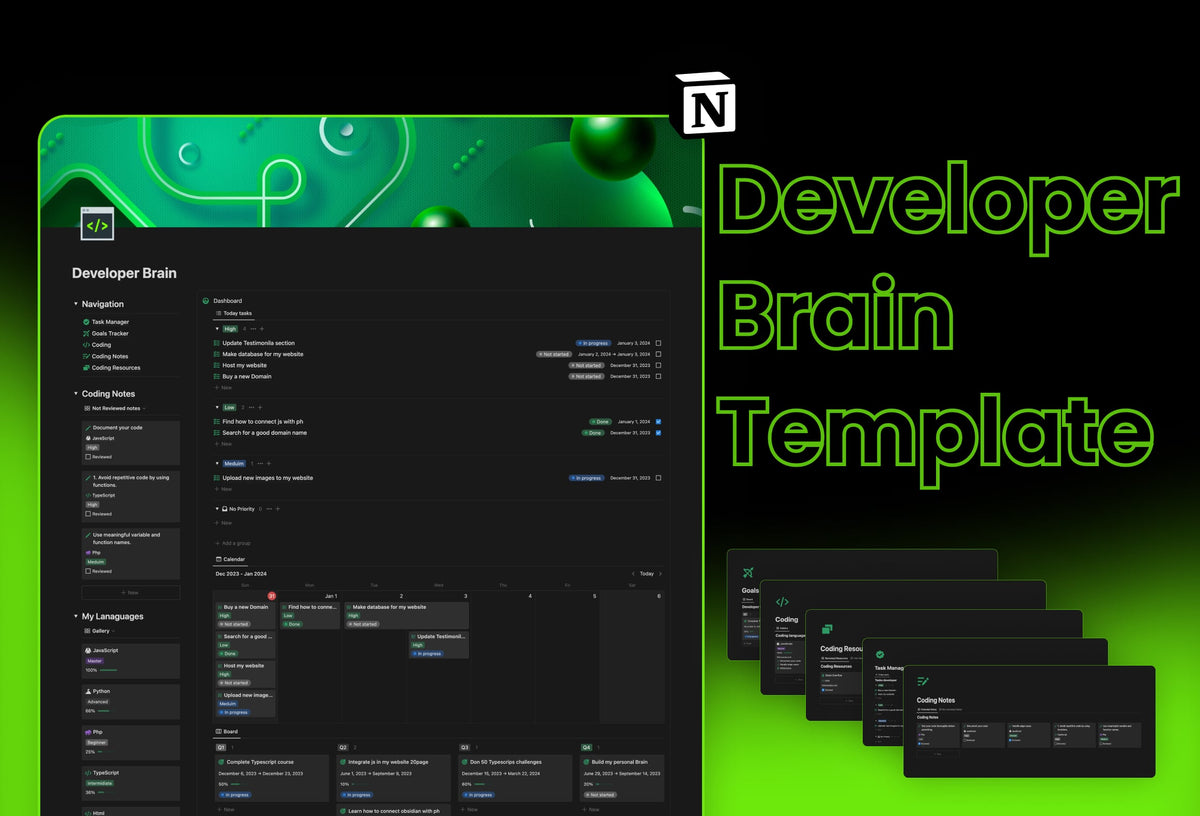Developer Brain Progress Tracker Notion Template