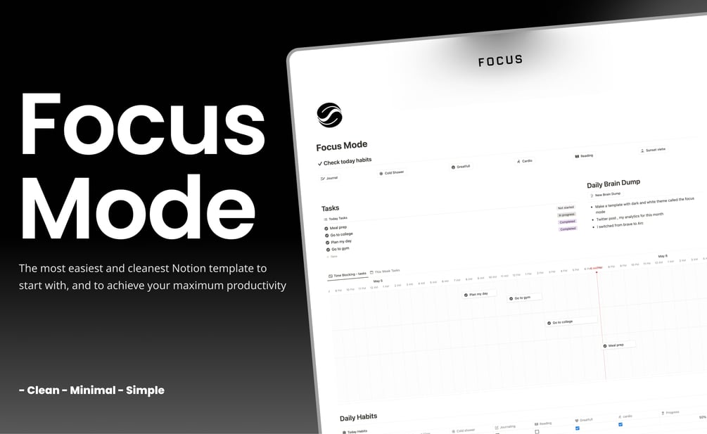 OlsNotion Focus Mode Notion Template Productivity Planner Tracker