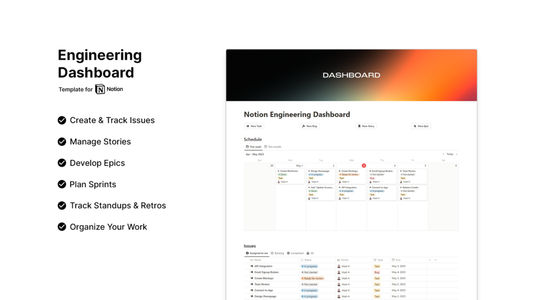 Engineering Dashboard Notion Template Sprint Planner Project Workspace Organizer