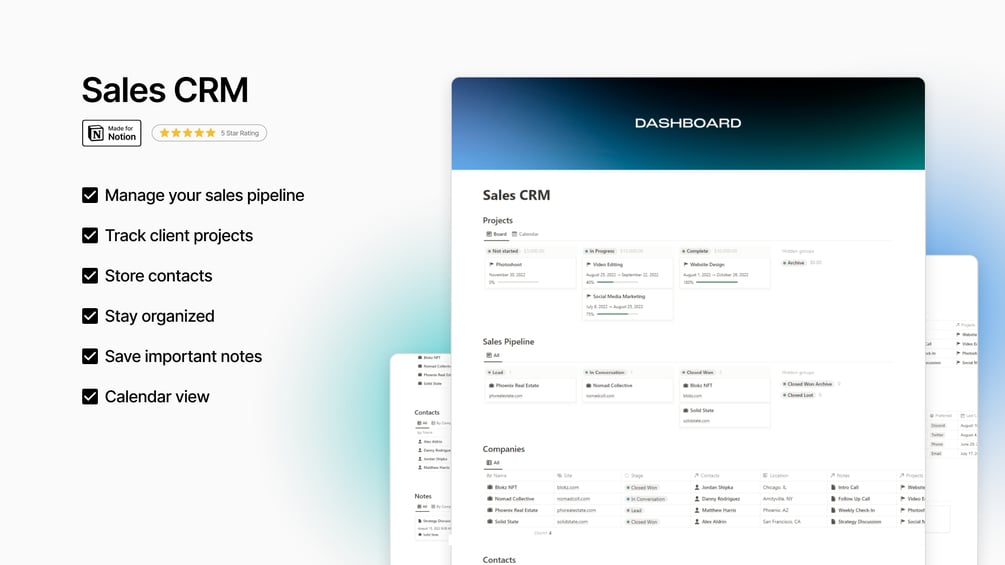 Matt Bio Sales CRM Notion Template Pipeline Project Organizer