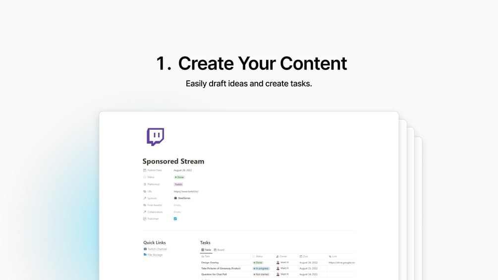 Matt Bio Content Creator Notion Template Planner Workspace Organizer