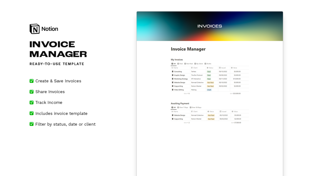 Matt Bio Invoice Manager Notion Template Business Billing Organizer