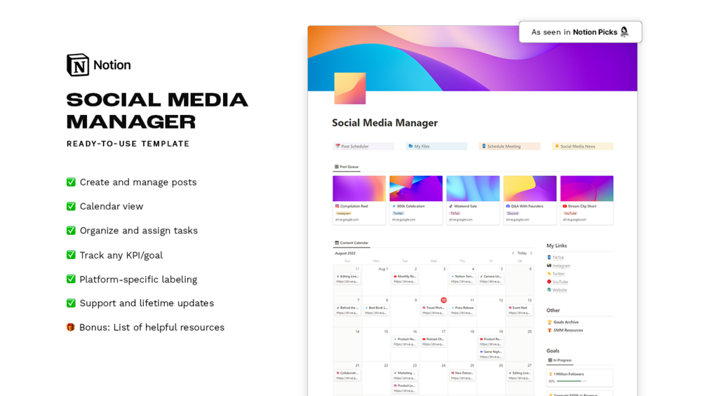 Matt Bio Social Media Manager Notion Template Content Planner Organizer