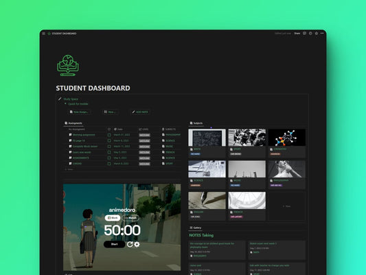 Student Dashboard Notion Template Academic Planner Task Organizer