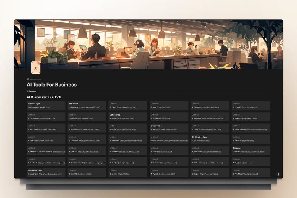 AI Business Tools Notion Template Directory Resource Hub