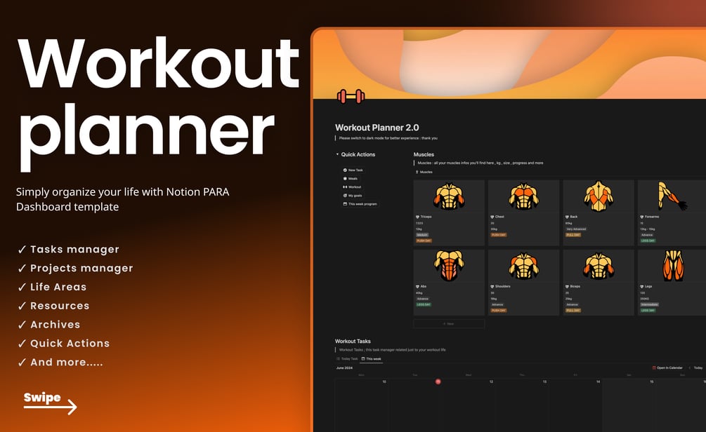 Workout Planner 2.0 Notion Template Fitness Tracker Meal Planner