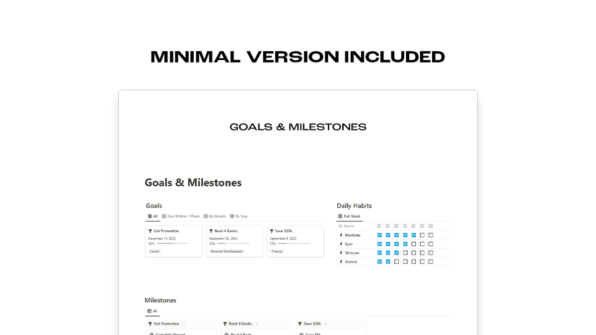 Matt Bio Goals & Milestones Notion Template Planner Organizer