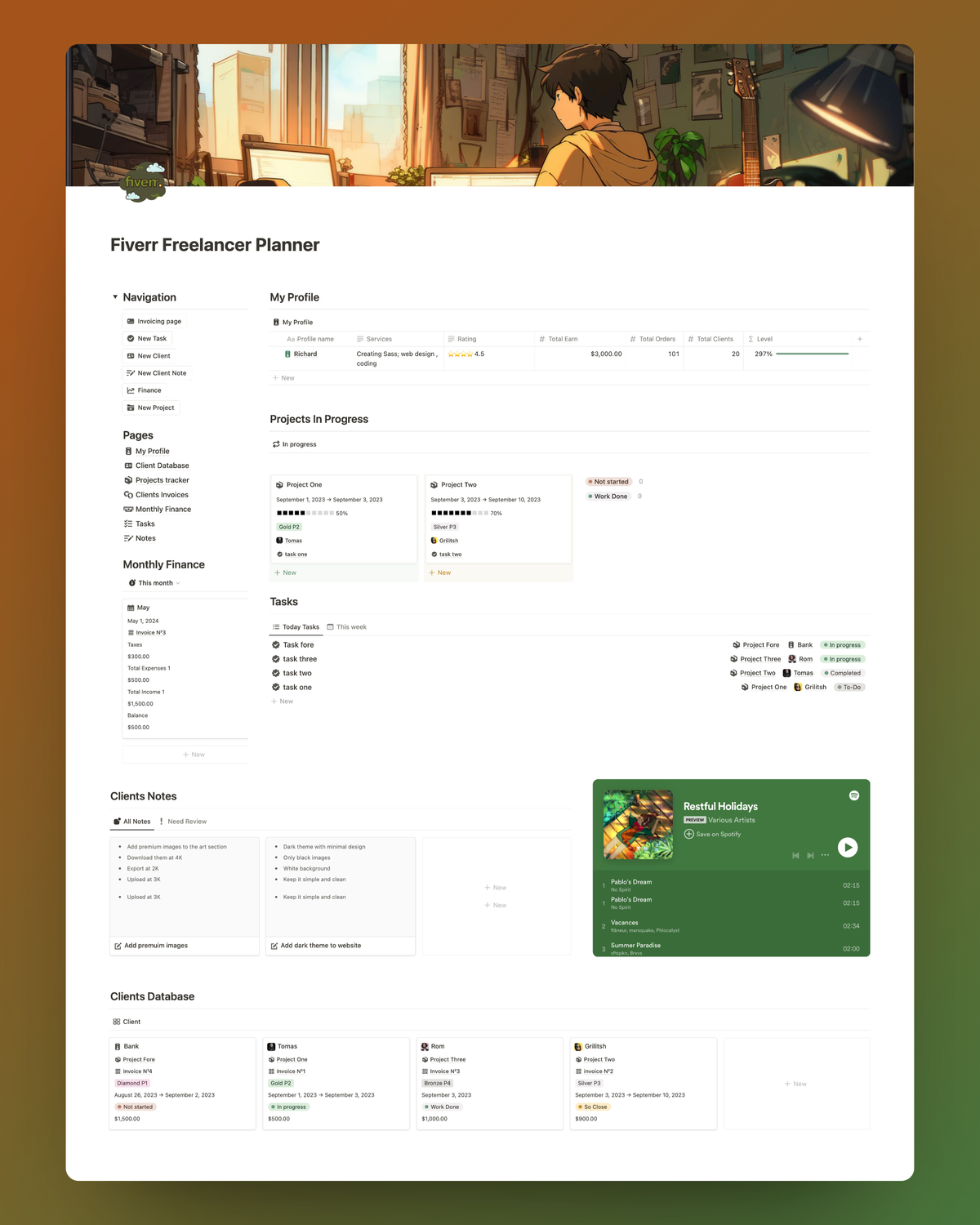 OlsNotion Freelancer Planner Notion Template Client Tracker Financial Organizer