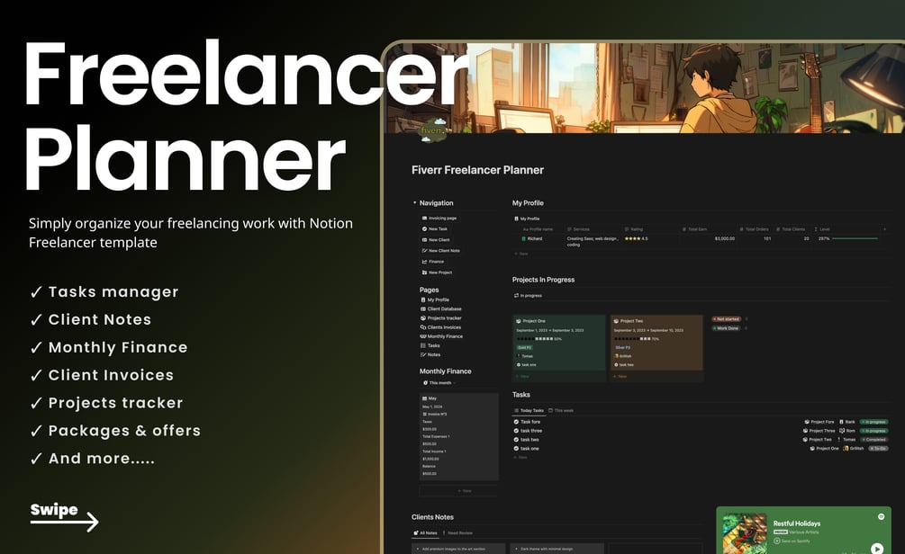 OlsNotion Freelancer Planner Notion Template Client Tracker Financial Organizer