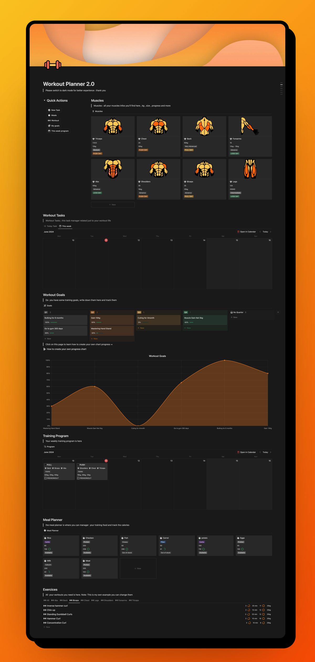 Workout Planner 2.0 Notion Template Fitness Tracker Meal Planner