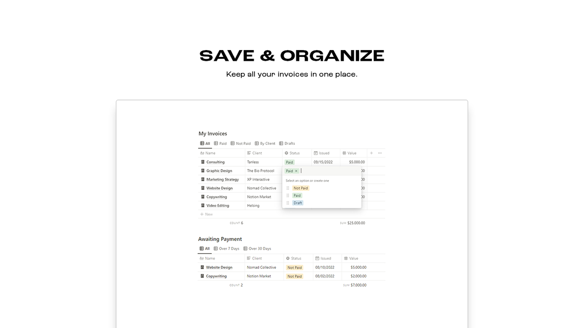 Matt Bio Invoice Manager Notion Template Business Billing Organizer